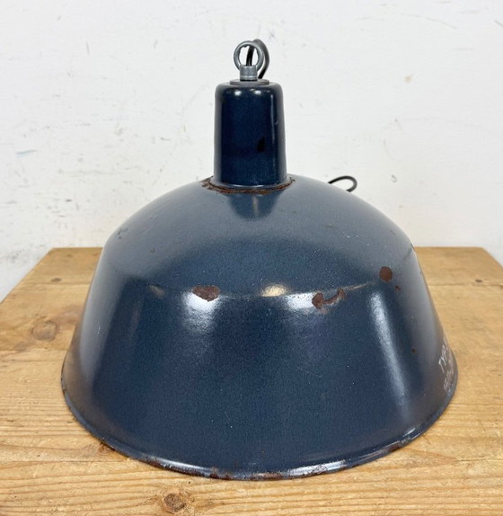 Image 1 of Lampada a sospensione industriale in smalto blu scuro di EMAX, anni '60