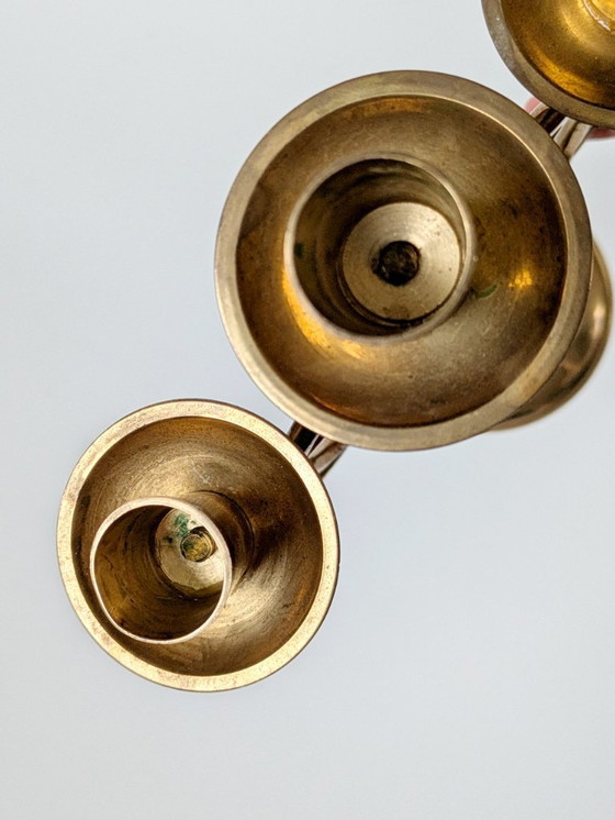 Image 1 of Candélabre vintage en laiton, porte-bougie conique à 3 bras, style milieu du siècle