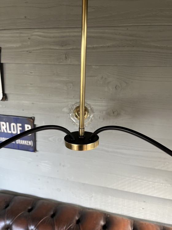 Image 1 of Vintage mid century kroonluchter met 3 kristalglazen lampen 