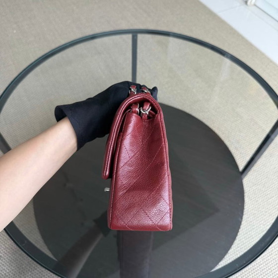 Image 1 of Chanel Classic Flap Medium - Caviar 25CM Quilted Burgundy Silver Hardware