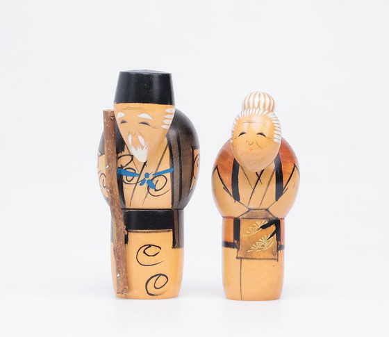 Image 1 of Ensemble de poupées kokeshi vintage, couple âgé