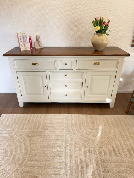 Credenza in Mogano Restaurata – Avorio & Noce – Mobile Contenitore Vintage – Henders & Hazel, Credenze, Legno (photo 7 of 8)