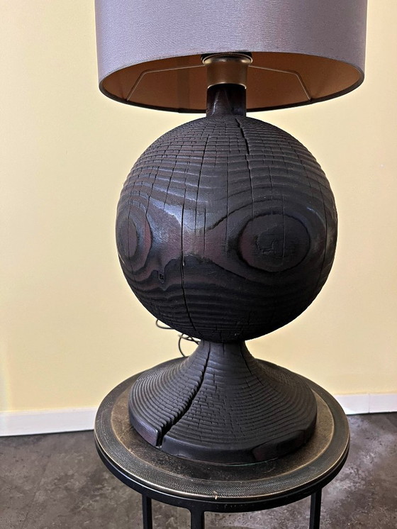 Image 1 of Lampada da tavolo MASSAI, lampada da terra di Lambert, legno di pino, seta, 30x100