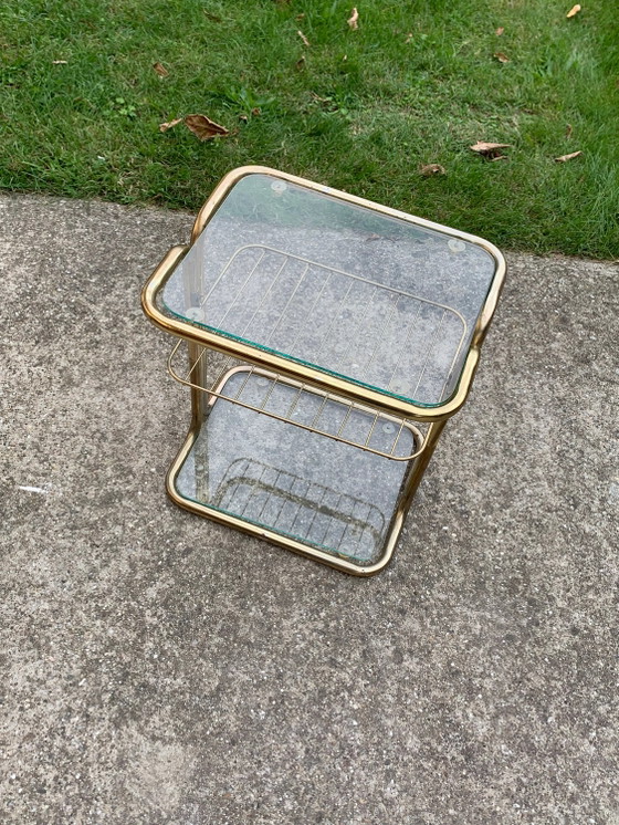 Mid-Century Brass and Glass Side Table/Trolley, Italy 1970 – Hollywood Regency (photo 3 of 5)