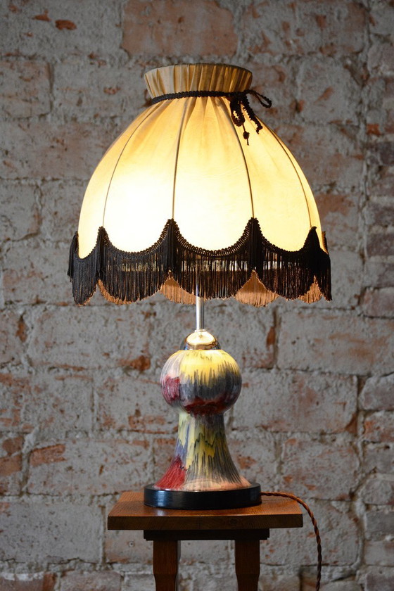Lampada da tavolo Mid-Century restaurata, Cromo, Acciaio, Ceramica, Tessile, Ceca, anni '60 (photo 5 of 11)