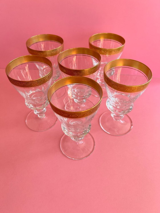 Image 1 of 6x Theresienthal Weinglas Likörglas Kristallglas „Concorde“ – 24K Goldrand – Mintonborte – Vintage