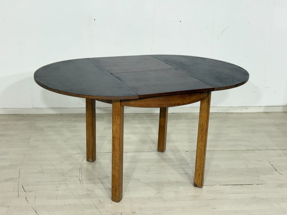 Image 1 of Art Deco dining table / Round kitchen table / Extendable wooden table – circa 1940