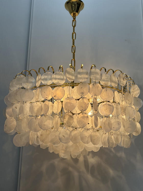 Image 1 of Xl formaat grote capiz schelpen hanglamp goud frame 