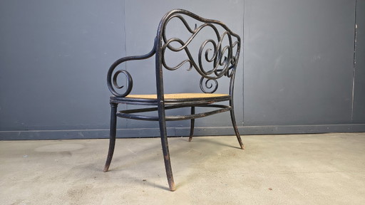Jugendstil-Sofa Nr. 2 aus gebogenem Holz und Rohrgeflecht von den Gebrüdern Thonet, Österreich, 1900er Jahre