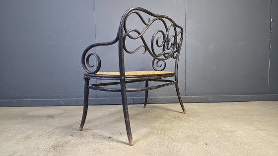 Image 1 of Jugendstil-Sofa Nr. 2 aus gebogenem Holz und Rohrgeflecht von den Gebrüdern Thonet, Österreich, 1900er Jahre
