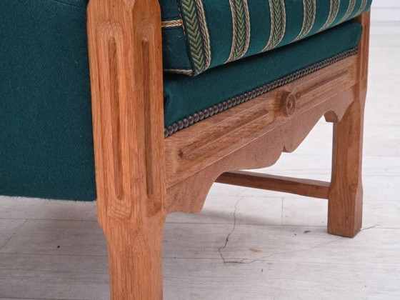 Image 1 of 1970s, Danish high back armchair, furniture wool, solid oak wood.
