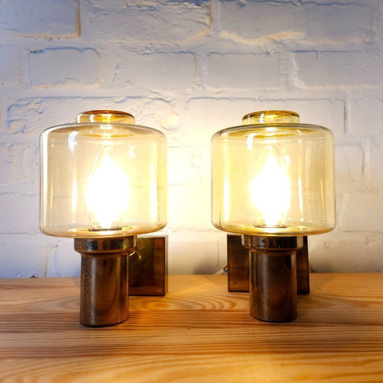 Image 1 of Set van 2 messing Heinz Neuhaus Leuchten wandlampen, mcm Hollywood regency wandlampen; 2 sets van 2 beschikbaar!