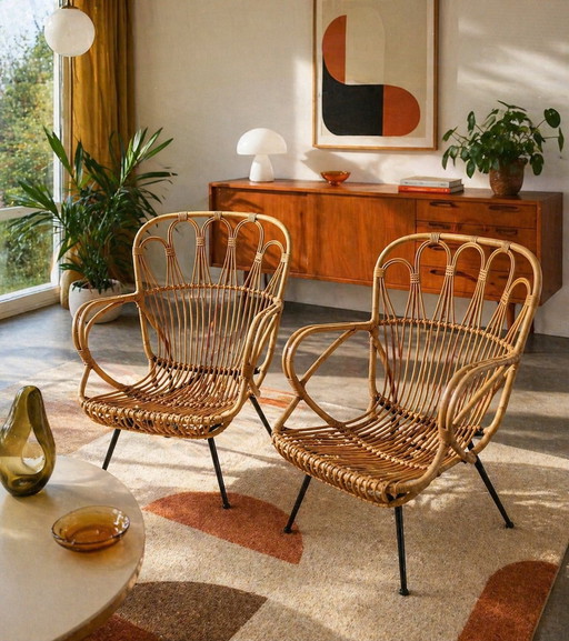 Vintage Rotan Stoeltjes/Fauteuils