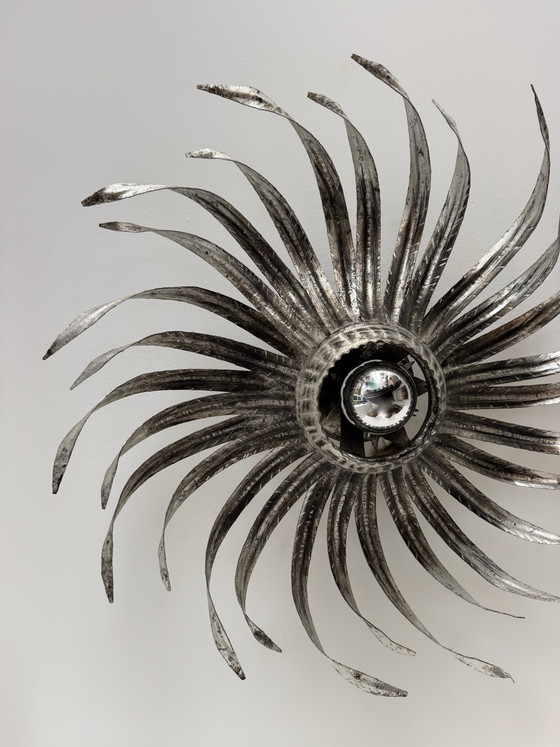 Image 1 of Sunburst wall sconce in silver wrought iron, 1960s