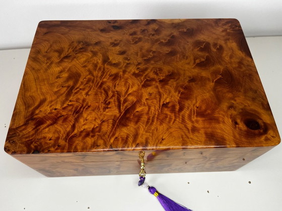 Luxueuse et grande boîte à bijoux XXL / coffret de rangement en racine de bois de thuya, dimensions 30x20x (photo 4 of 16)