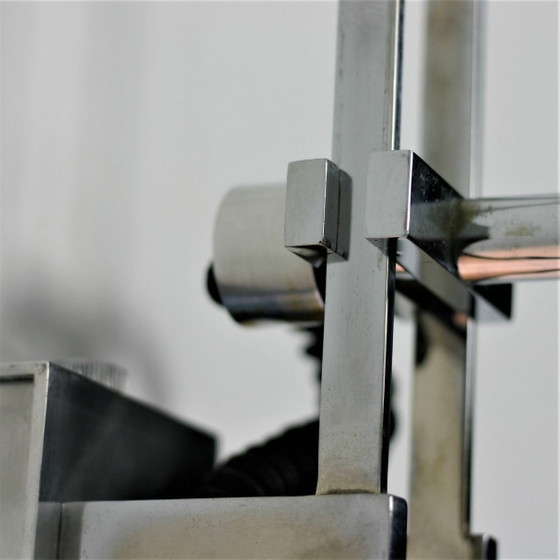 Image 1 of Zware Bauhaus stijl wandlamp in zwart en chroom, jaren 70/80