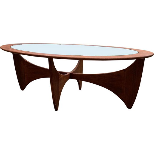 Tavolino vintage Astro ovale in teak con piano in vetro di Victor Wilkins per G-Plan, 1960