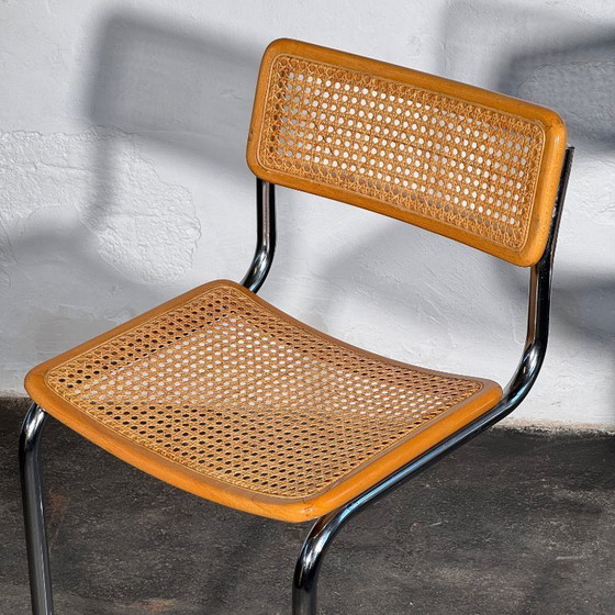 Image 1 of Een paar rotan barkrukken in de stijl van Marcel Breuer S32, jaren 90.