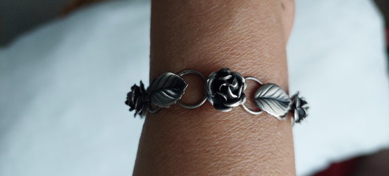 Image 1 of Bracelet vintage TEKA Theodor Klotz en argent massif et rose, fabriqué en Allemagne.