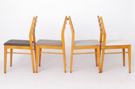 Set van 4 vintage Duitse beukenhouten eetkamerstoelen | Nieuw gestoffeerd | Mid-century modern | jaren 70