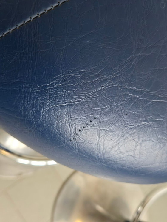 Image 1 of PAIRE DE TABOURETS DE BAR VINTAGE 1970 SIMILI-CUIR BLEU & ALUMINIUM DLG KNOLL