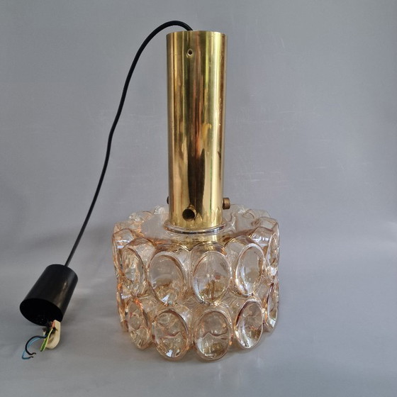 Image 1 of Large Vintage Glashütte Limburg Pendant Lamp - Helena Tynell - Bubble Glass & Brass - Ø 27 cm - 1970s