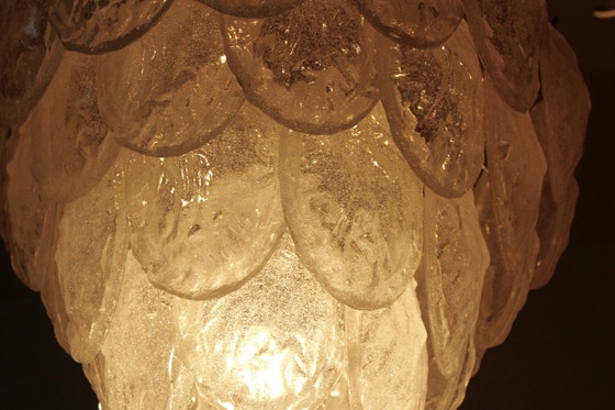 Murano Frosted Glass Leaves Chandelier by A.V. Mazzega, polished steel (photo 5 of 8)