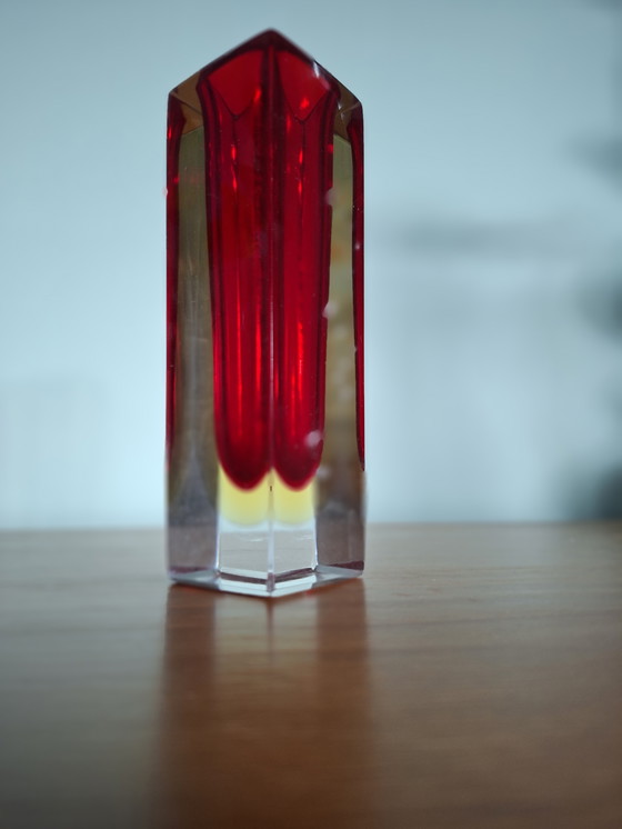 Image 1 of Murano Sommerso Red Yellow Iconic Vase, Italian Design