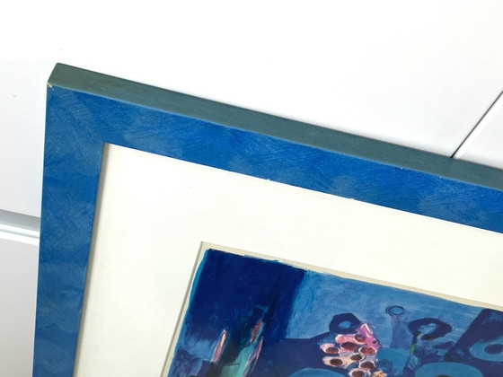 Image 1 of Lithographie limitée signée au crayon de Tony Agostini, Bouquet Au Vase Bleu, cadre personnalisé