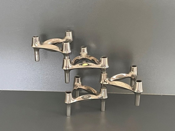 Image 1 of Set van 4 modulaire Nagel kandelaars Vintage 70s 