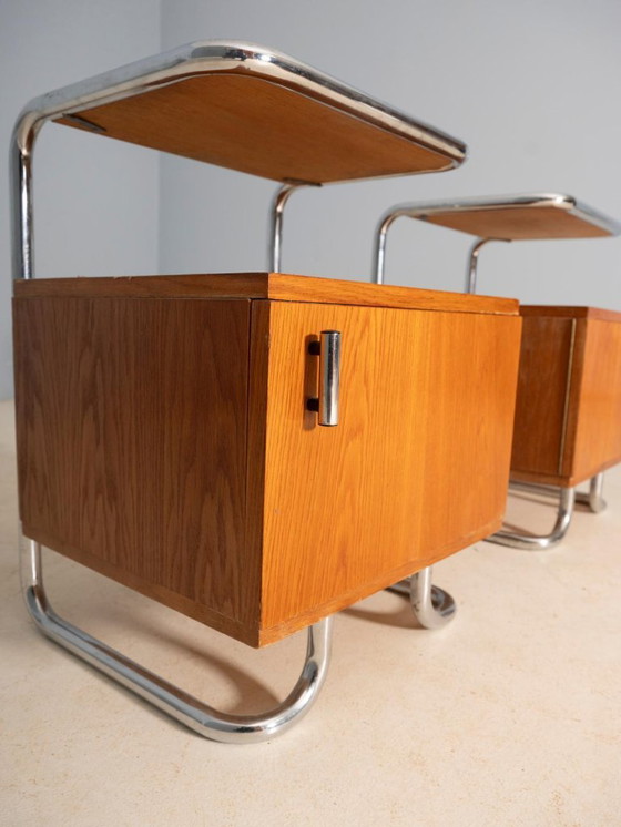 Image 1 of Pair of Chromed Nightstands, Vichr & spol, 1950s, Czechoslovakia