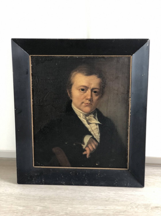 Image 1 of Portrait ancien à l'huile d'un gentilhomme hollandais, XIXe siècle