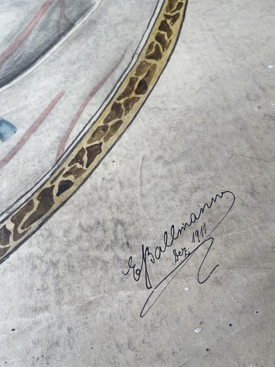 Image 1 of 1911 Cartel anatómico de época de un corte transversal del cerebro humano,