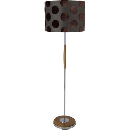 Vloerlamp van Mid Century chroom en hout, Tsjecho-Slowakije 1970