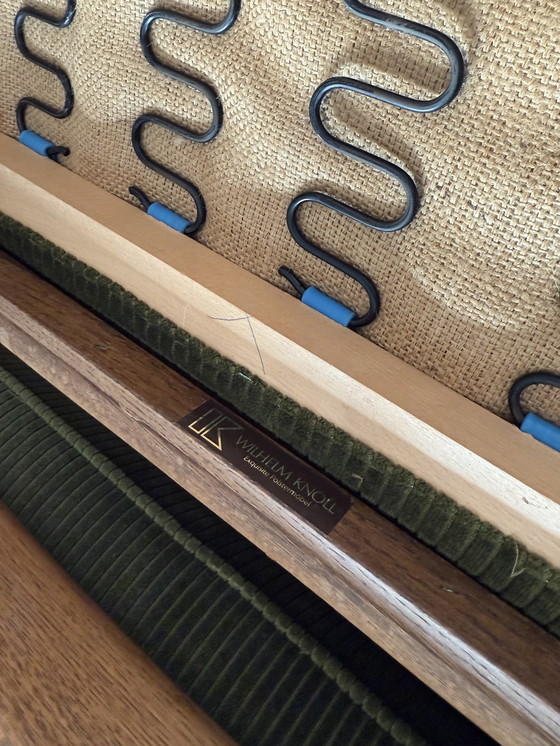 Image 1 of Lot de 2 fauteuils Wilhelm Knoll accoudoirs chêne bois massif velours vert, Allemagne années 1960