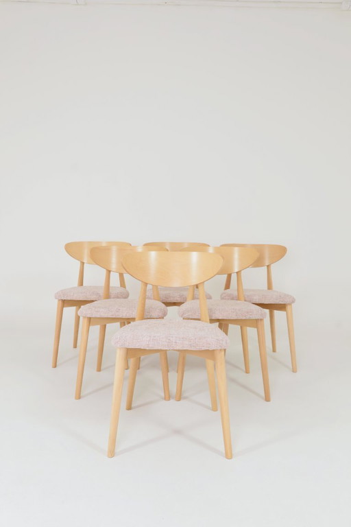 Rose clair Lot de 6 chaises de salle à manger design scandinave en bois naturel