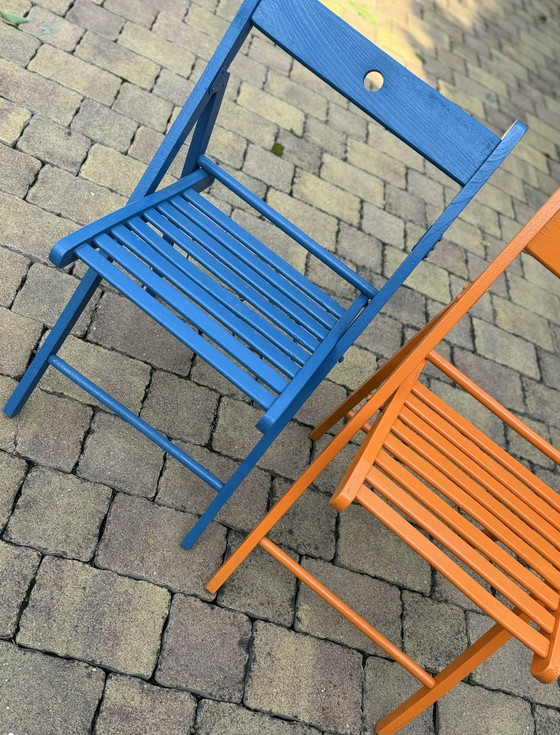Set of Vintage Painted Blue and Orange Chairs – Dining chairs (photo 6 of 7)
