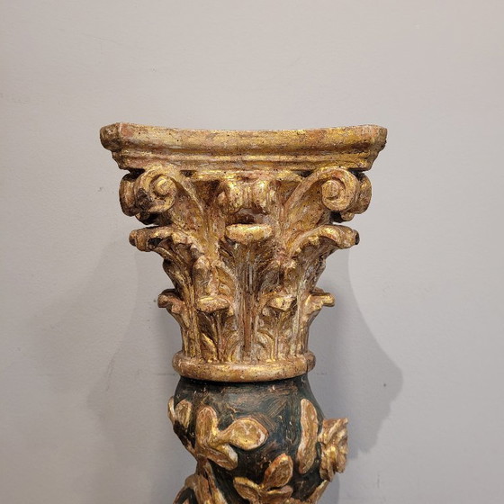 Image 1 of Sculpture, carving "Solomonic Column", carved, gilded and polychromed wood, 18th century – Spain