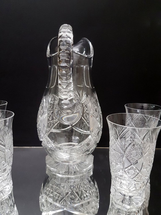 Image 1 of Brocca di cristallo e 4 bicchieri / Poděbrady 