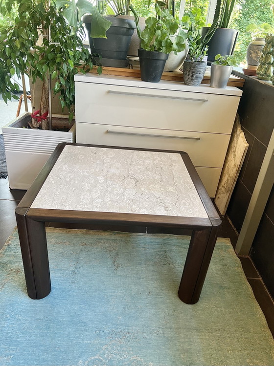 Mid-century Italian designer coffee table in travertine marble – vintage, Wood (photo 3 of 8)