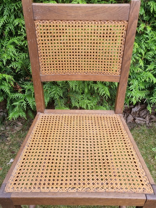 Sillas de cocina de roble antiguo con ratán