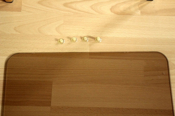 Image 1 of Small side table, brass/smoked glass top, Space Age