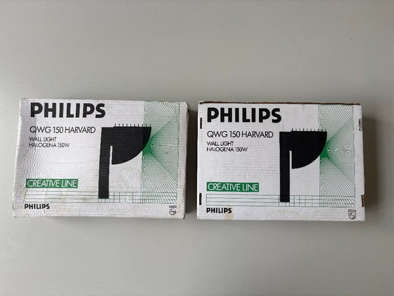 Image 1 of Set PHILIPS QWG 150 Harvard wandlamp - verstelbare lampenkap - retro 80s design lamp - ingebouwde dimmer 