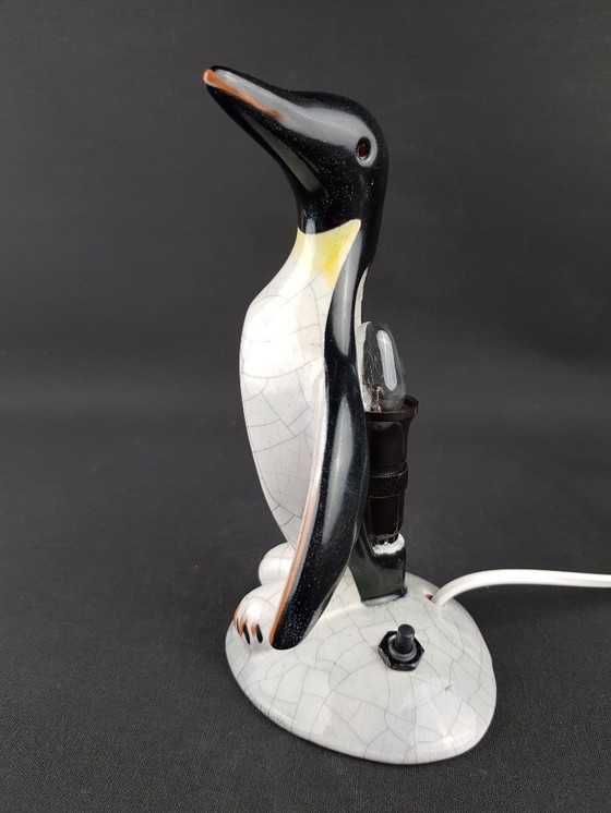 Image 1 of Vintage KARLSRUHER MAJOLIKA Pinguïn Tafellamp, Bedlampje, 1950's