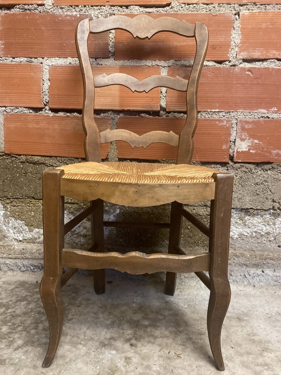 Image 1 of Chaise Provençale Ancienne Bois + Assise Paille Tressé Vintage #D393