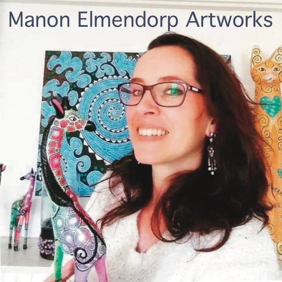 Image 1 of Unique Hand-painted Painting with Donkey Fox Flowers