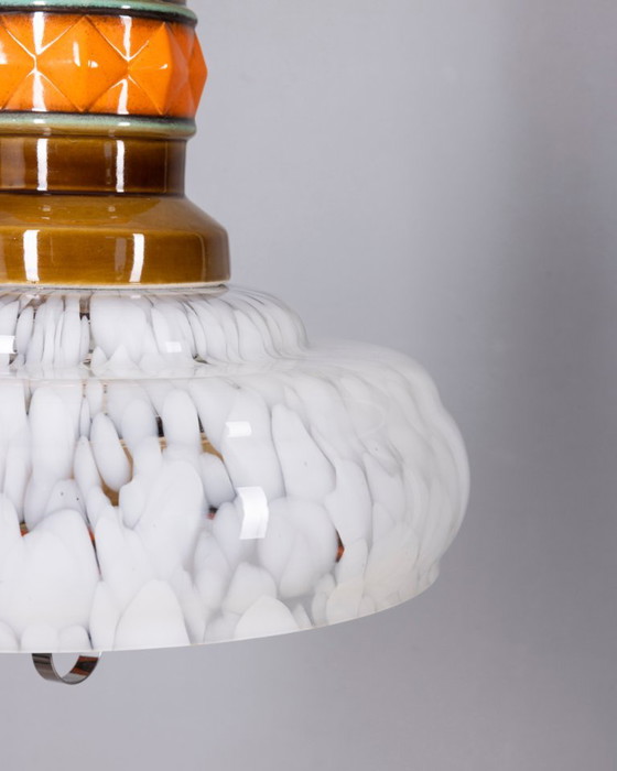 Lampadario vintage anni '60 in ceramica e vetro, design italiano. – Glass (photo 4 of 11)