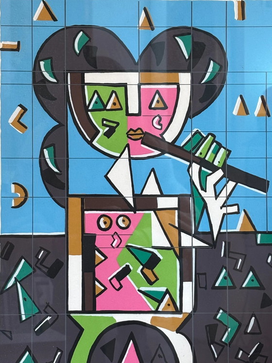 Color Lithograph "Player" by Ibrahim Kodra 1970s – Paintings & Drawings, Paper, Geometrisch (photo 5 of 7)