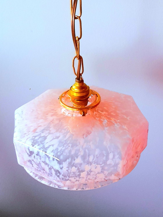 Image 1 of Art-Deco-Pendelleuchte aus Glas mit Rosenmuster