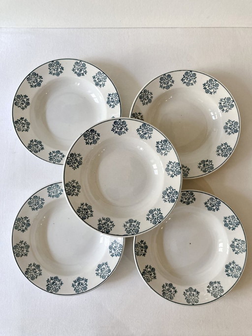 5 assiettes creuses, Sarreguemines, modèle René